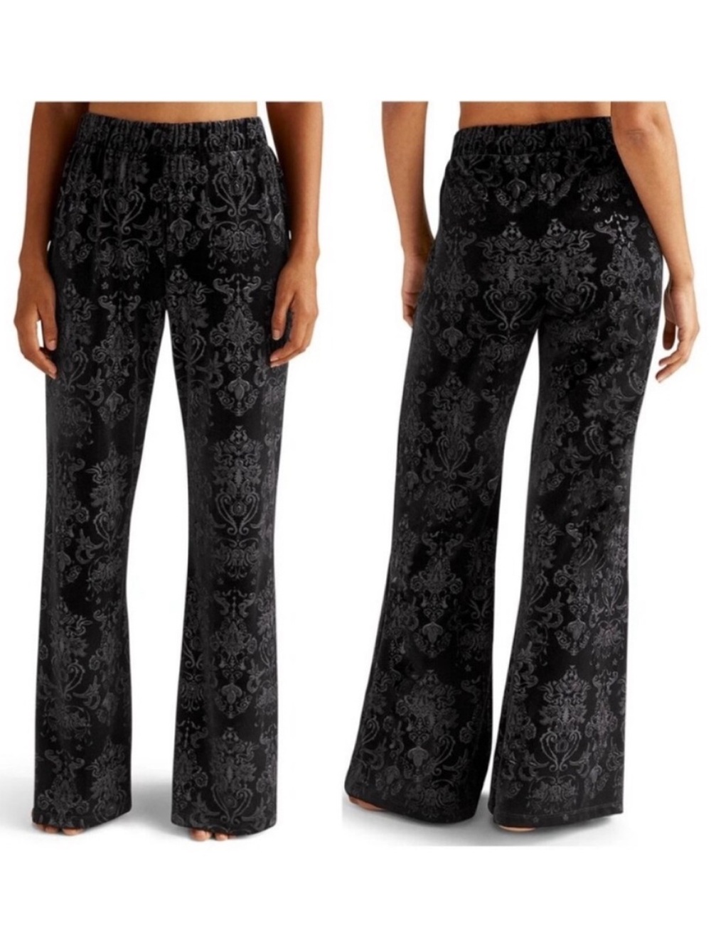Beyond Yoga XSmall Pants Best Dressed Pants Black Embossed Velvet Wide Leg Dress